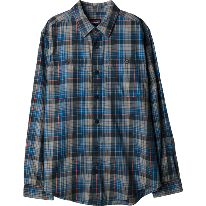 Patagonia STY53837FA15 Long Sleeve Cotton Check Shirt, Men's Size Small Organic cotton navy blue type Vintage Second Hand