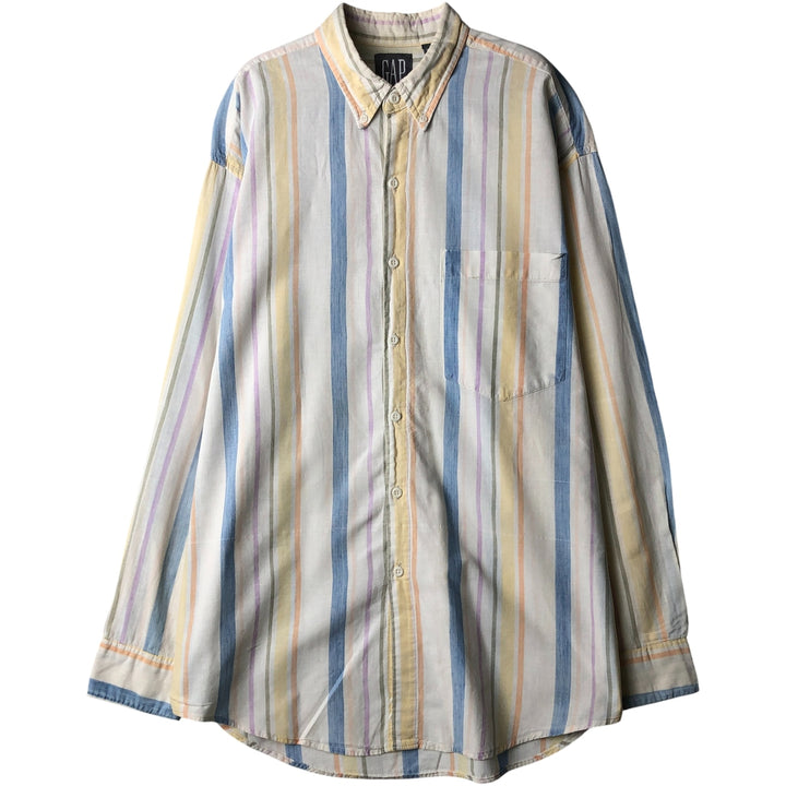 90'S GAP Vintage Long Sleeve Button-Down Striped Shirt, Men's Size Medium cotton white type Vintage Second Hand