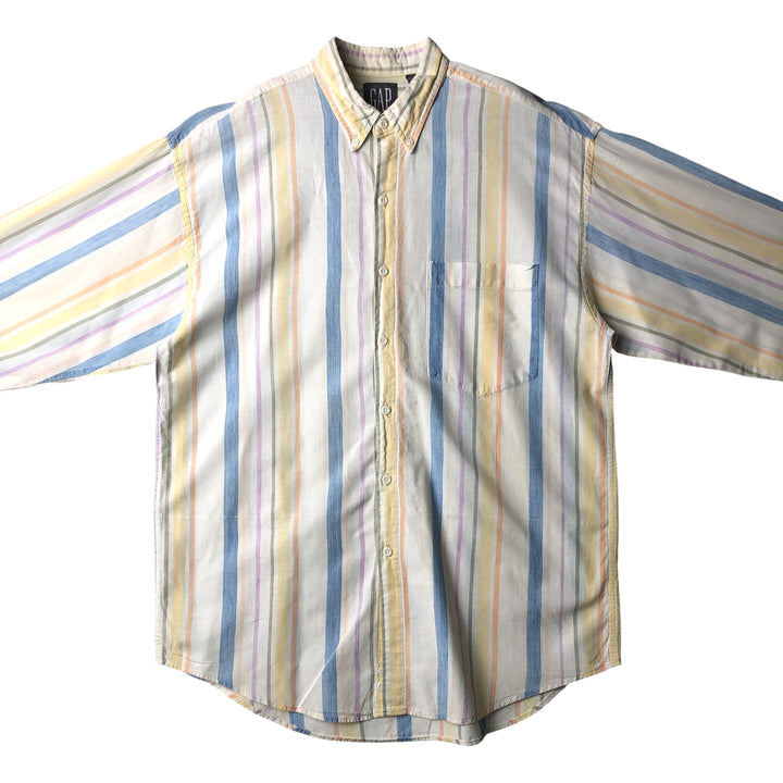 90'S GAP Vintage Long Sleeve Button-Down Striped Shirt, Men's Size Medium cotton white type Vintage Second Hand
