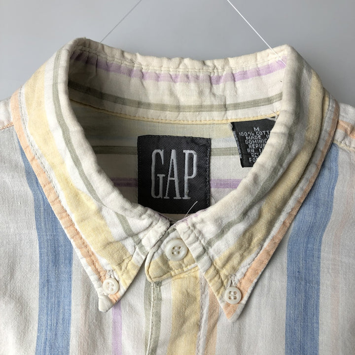 90'S GAP Vintage Long Sleeve Button-Down Striped Shirt, Men's Size Medium cotton white type Vintage Second Hand