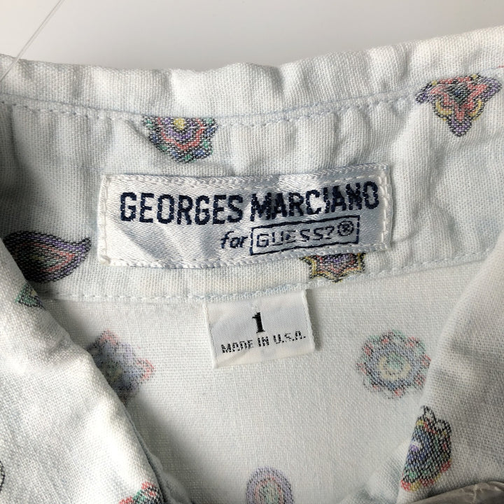 Vintage 90'S Guess by Georges Marciano all-over paisley pattern long-sleeved chambray shirt, made in the USA, size M, men's. cotton Blue type light blue Vintage Second Hand