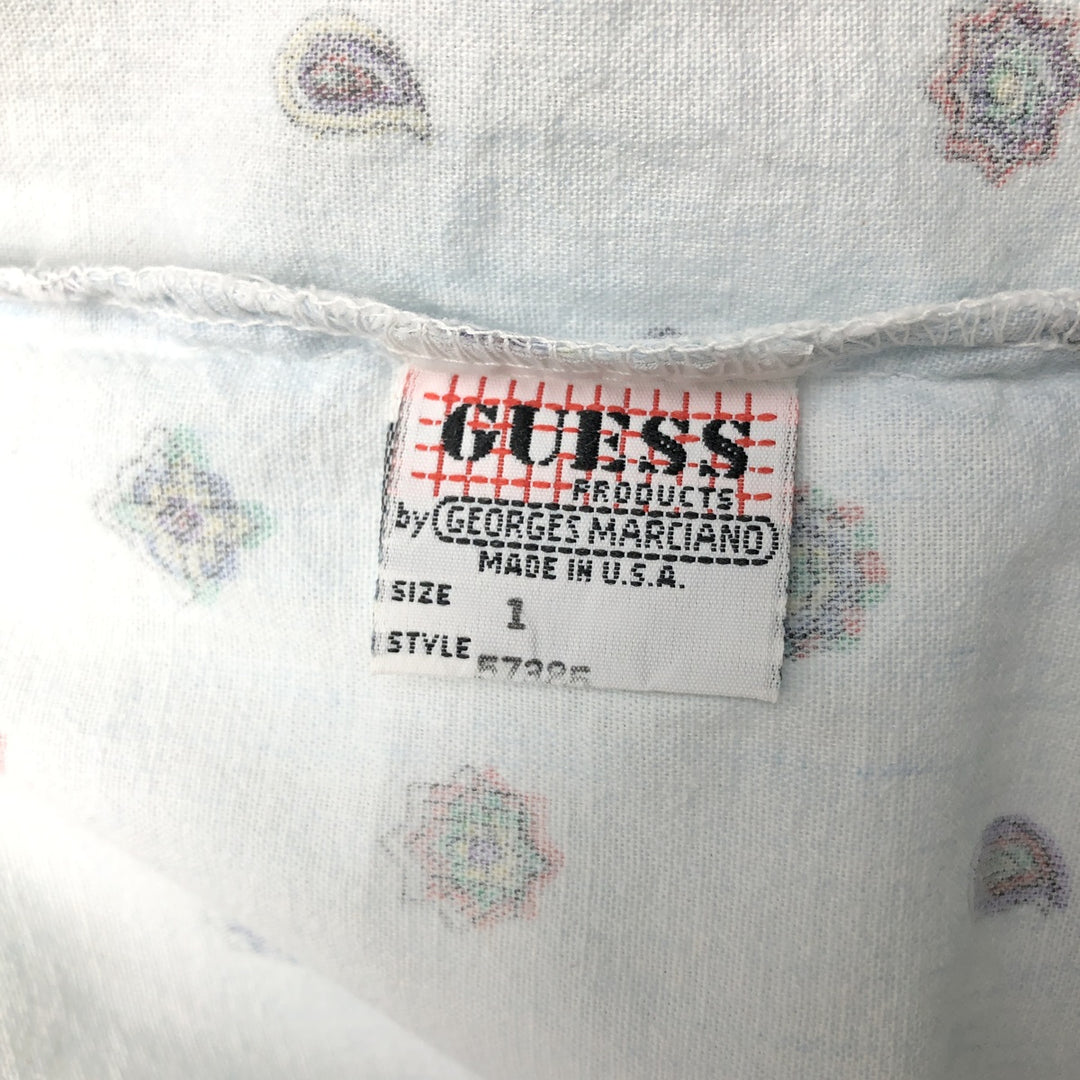 Vintage 90'S Guess by Georges Marciano all-over paisley pattern long-sleeved chambray shirt, made in the USA, size M, men's. cotton Blue type light blue Vintage Second Hand