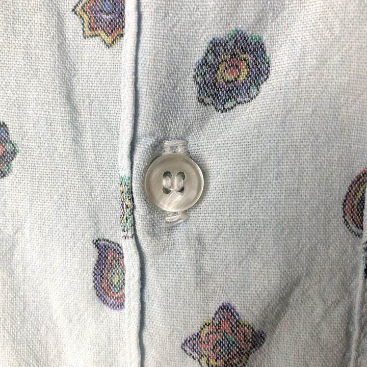 Vintage 90'S Guess by Georges Marciano all-over paisley pattern long-sleeved chambray shirt, made in the USA, size M, men's. cotton Blue type light blue Vintage Second Hand