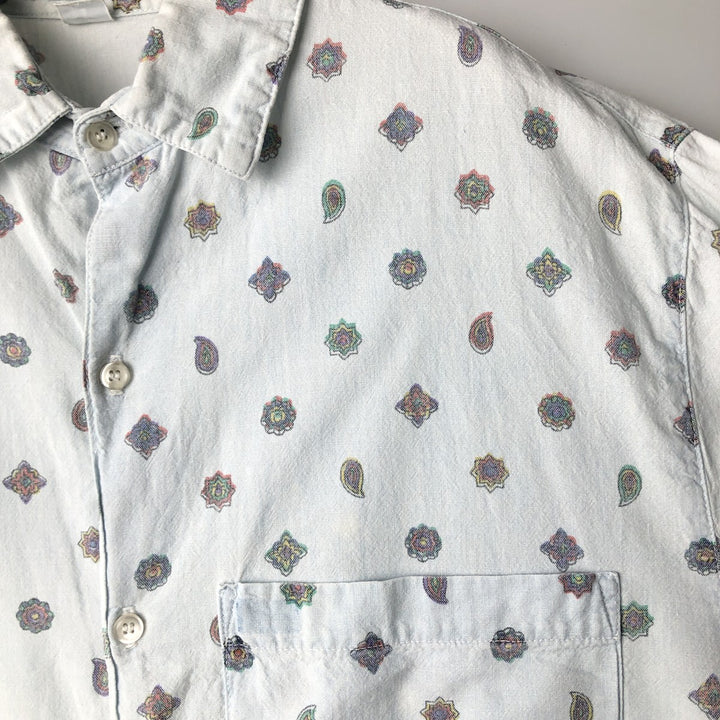 Vintage 90'S Guess by Georges Marciano all-over paisley pattern long-sleeved chambray shirt, made in the USA, size M, men's. cotton Blue type light blue Vintage Second Hand