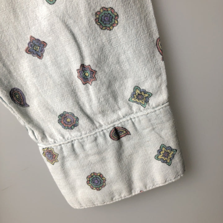 Vintage 90'S Guess by Georges Marciano all-over paisley pattern long-sleeved chambray shirt, made in the USA, size M, men's. cotton Blue type light blue Vintage Second Hand