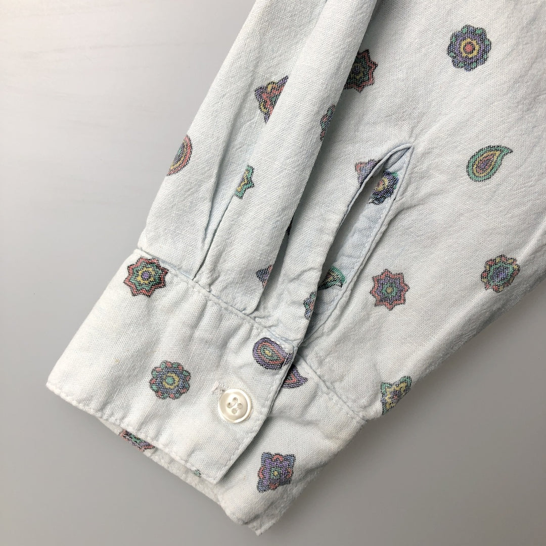 Vintage 90'S Guess by Georges Marciano all-over paisley pattern long-sleeved chambray shirt, made in the USA, size M, men's. cotton Blue type light blue Vintage Second Hand