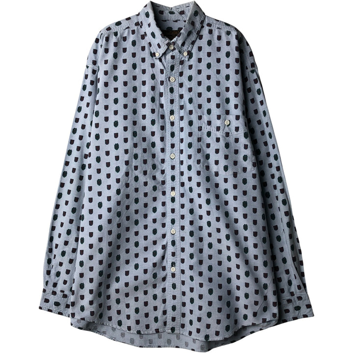 Vintage 80s-90'S Eddie Bauer black tag all-over print long-sleeve button-down shirt, men's size L cotton Blue type light blue Vintage Second Hand
