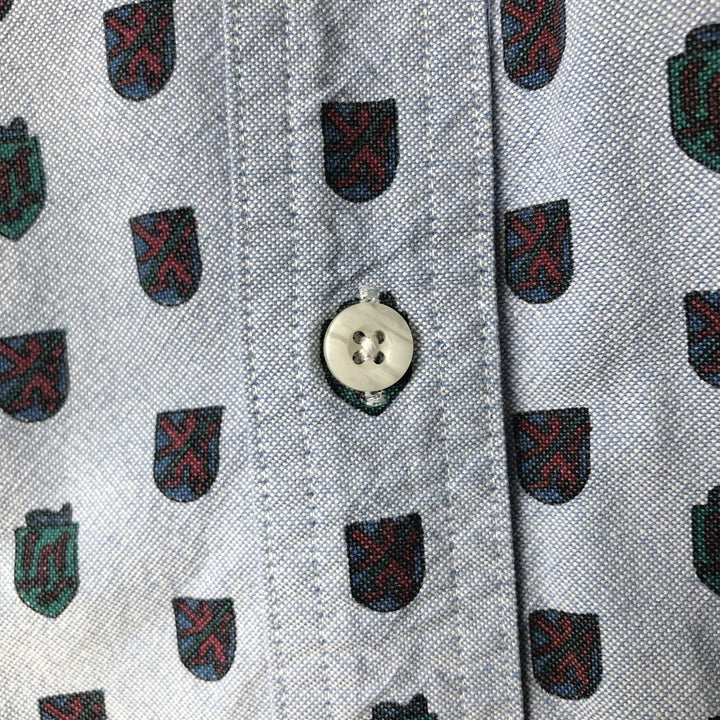 Vintage 80s-90'S Eddie Bauer black tag all-over print long-sleeve button-down shirt, men's size L cotton Blue type light blue Vintage Second Hand