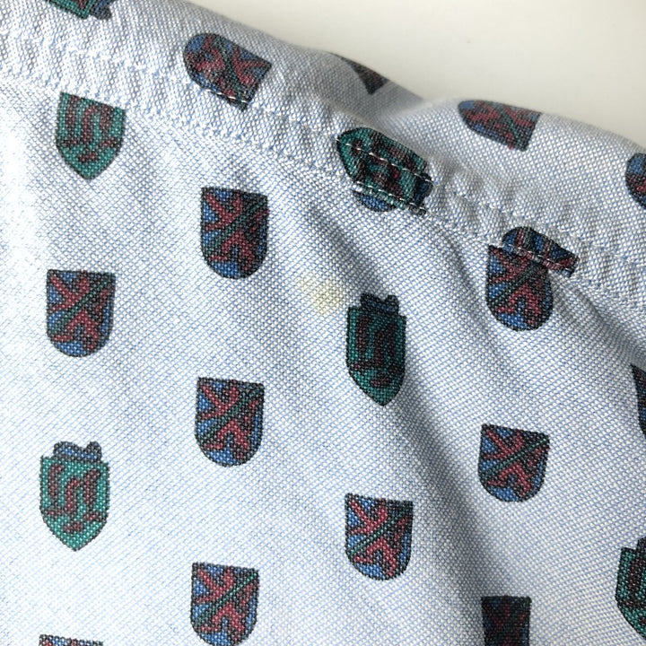 Vintage 80s-90'S Eddie Bauer black tag all-over print long-sleeve button-down shirt, men's size L cotton Blue type light blue Vintage Second Hand