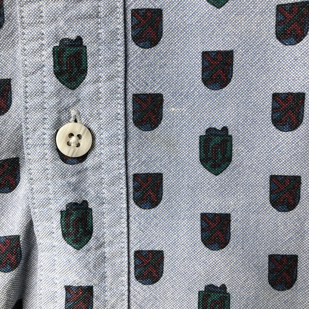 Vintage 80s-90'S Eddie Bauer black tag all-over print long-sleeve button-down shirt, men's size L cotton Blue type light blue Vintage Second Hand