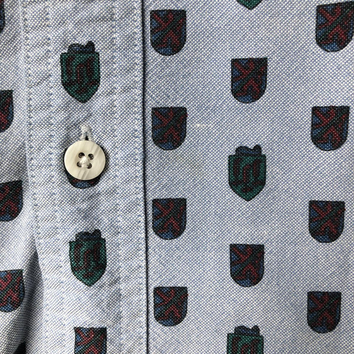Vintage 80s-90'S Eddie Bauer black tag all-over print long-sleeve button-down shirt, men's size L cotton Blue type light blue Vintage Second Hand