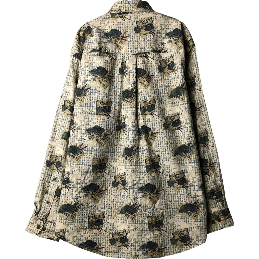 2000'S WOOLRICH all-over print long-sleeve button-down shirt, Made in USA, Men's size L cotton ivory Vintage Second Hand
