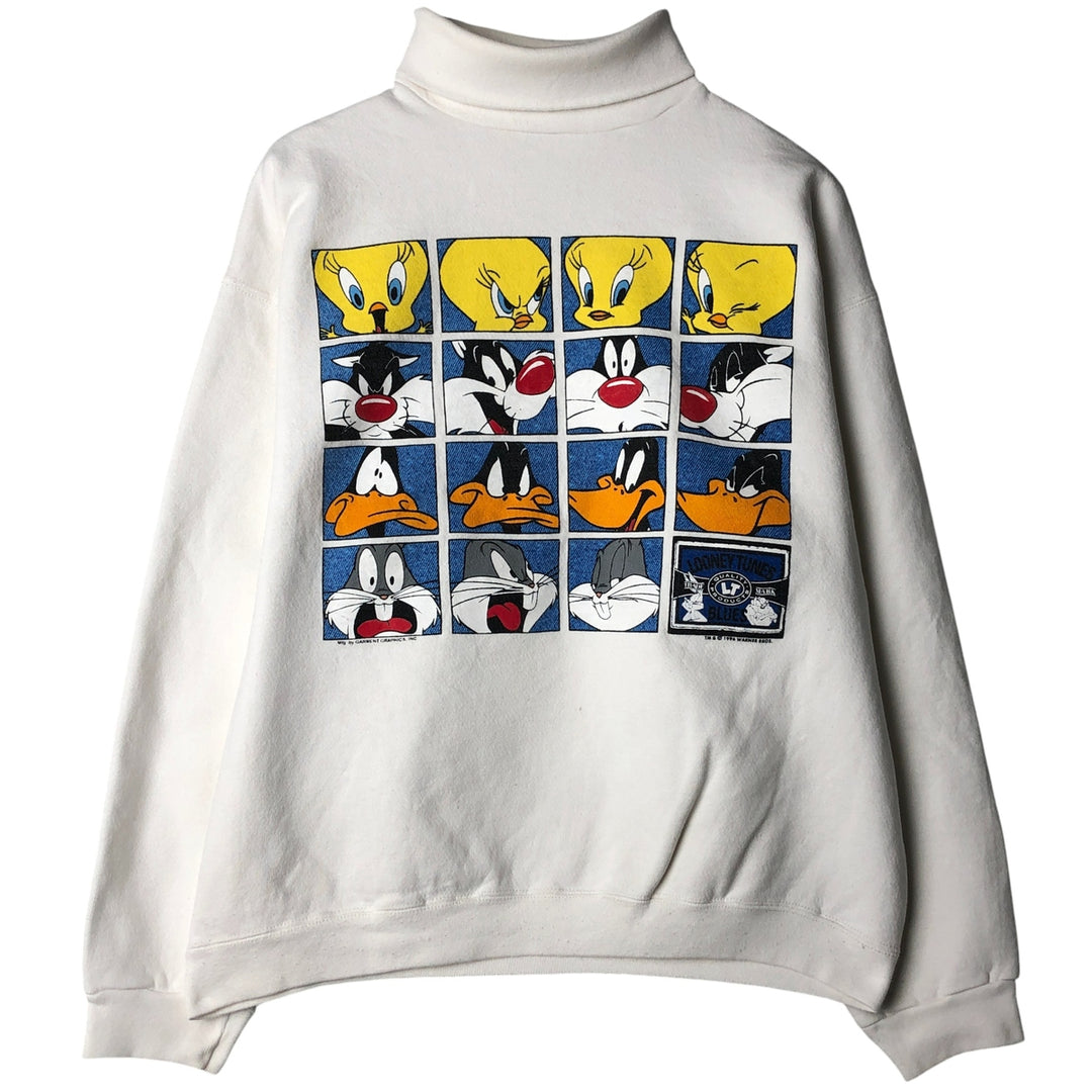 Vintage 90'S Looney Tunes Turtleneck Sweatshirt, Made in USA, Men's Size L cotton white type Vintage Second Hand