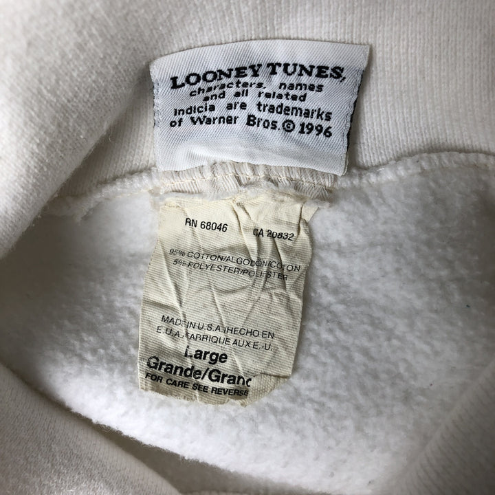 Vintage 90'S Looney Tunes Turtleneck Sweatshirt, Made in USA, Men's Size L cotton white type Vintage Second Hand