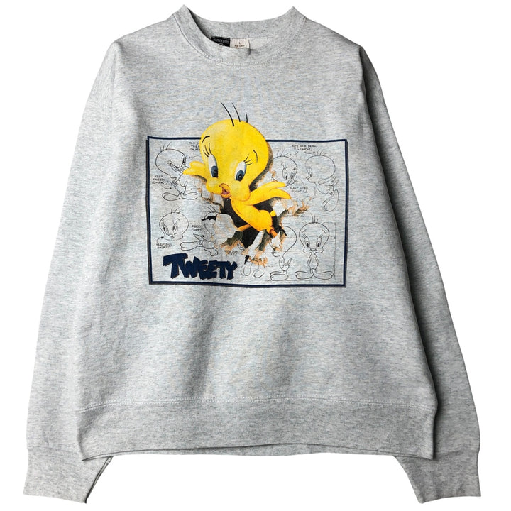 90'S Warner Bros. Looney Tunes Tweety Character Sweatshirt, Made in USA, Men's Size L cotton gray type Vintage Second Hand