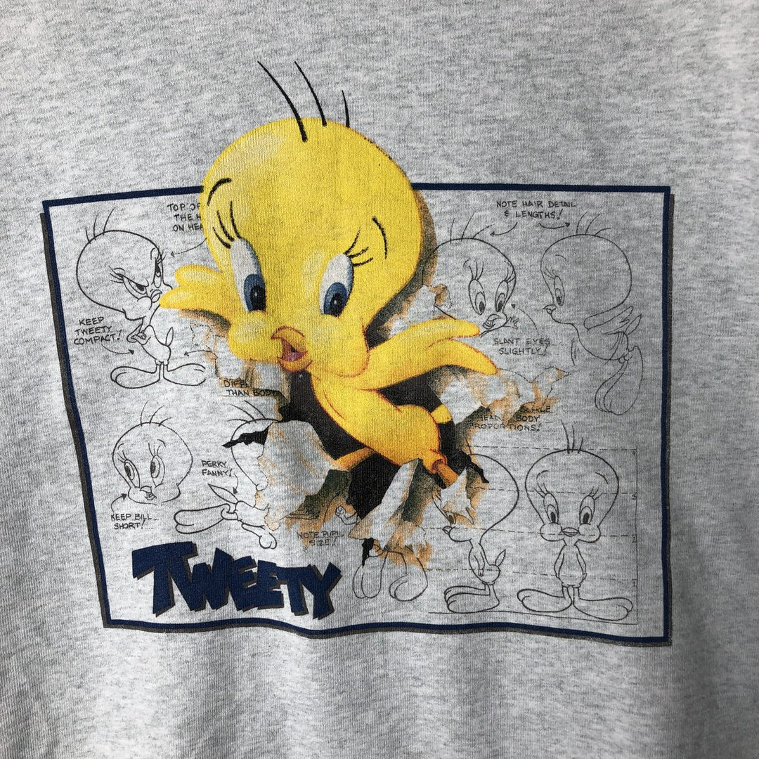 90'S Warner Bros. Looney Tunes Tweety Character Sweatshirt, Made in USA, Men's Size L cotton gray type Vintage Second Hand