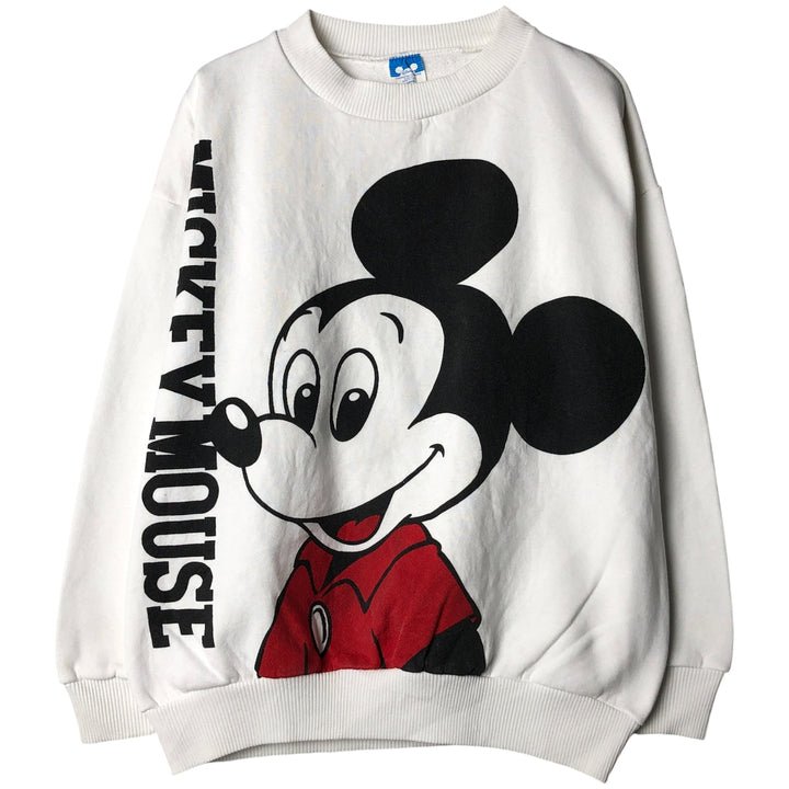 1980'S Disney Mickey Mouse Large Print Character Sweatshirt, Made in USA, Men's Size L polyester white type Vintage Second Hand