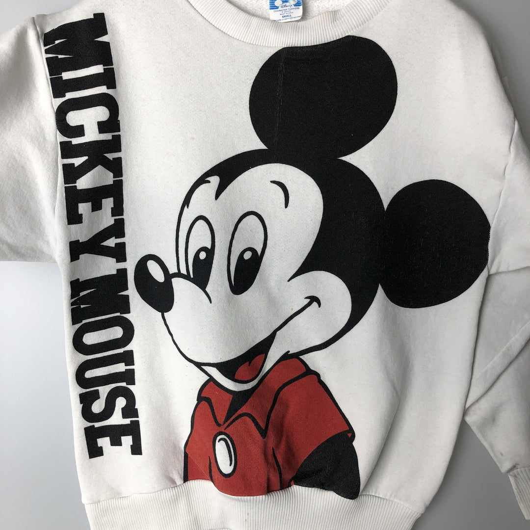 1980'S Disney Mickey Mouse Large Print Character Sweatshirt, Made in USA, Men's Size Small polyester white type Vintage Second Hand