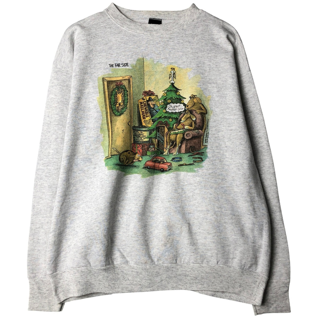Vintage 1980'S LOGOTEL Far Side Christmas Pattern Character Sweatshirt, Made in USA, Men's XL polyester gray type Vintage Second Hand