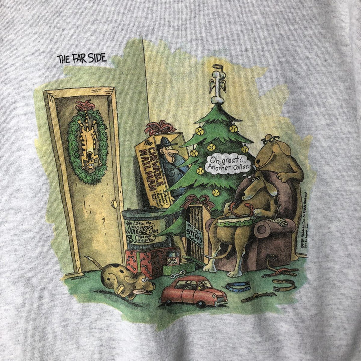 Vintage 1980'S LOGOTEL Far Side Christmas Pattern Character Sweatshirt, Made in USA, Men's XL polyester gray type Vintage Second Hand