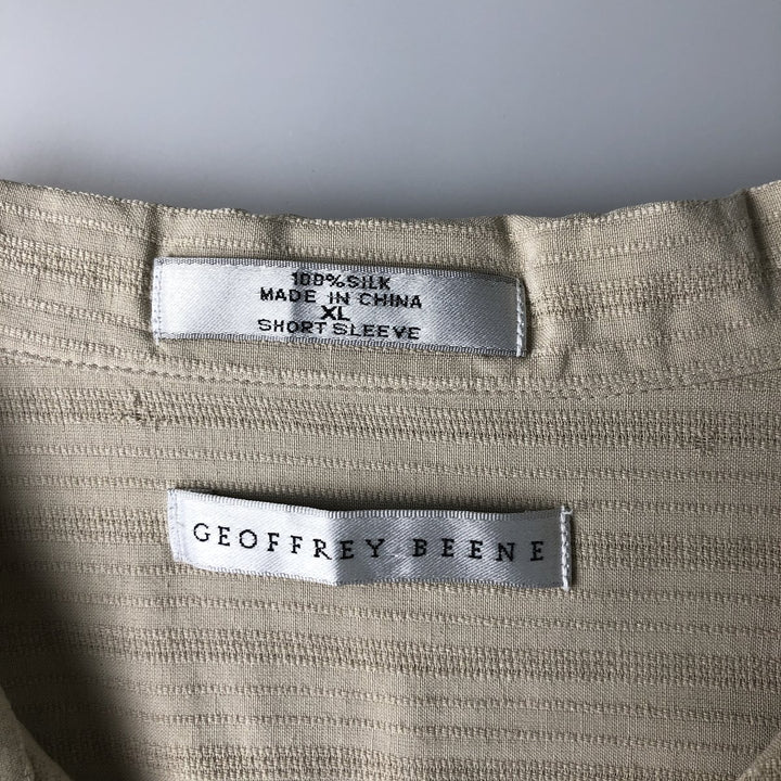 GEOFFREY BEENE Short Sleeve Open Collar Silk Shirt, Box Shirt, Men's XL silk Beige type Vintage Second Hand