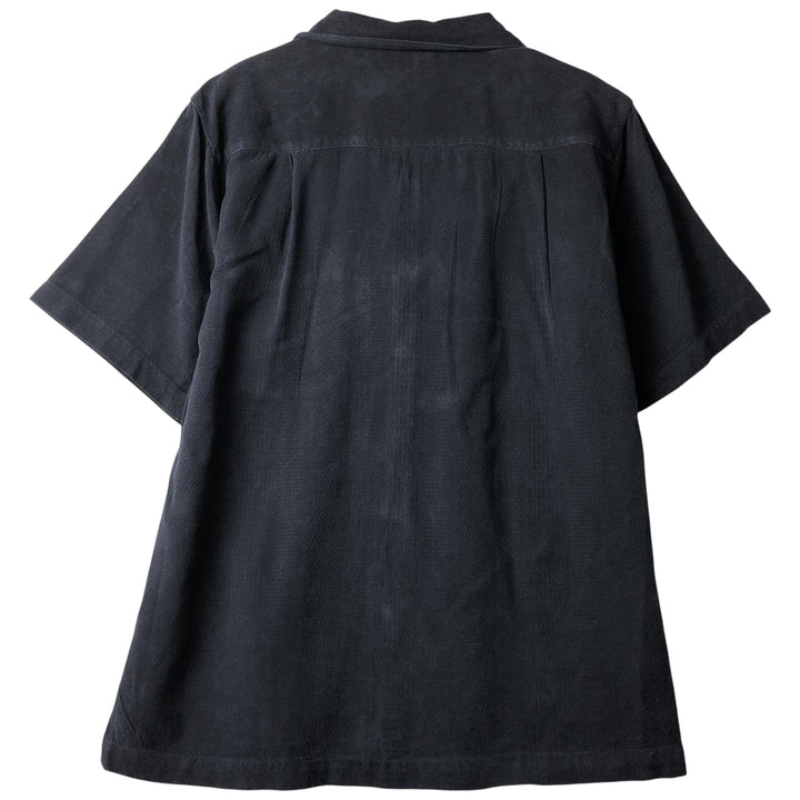 IZOD WASHABLE SILK Short Sleeve Open Collar Silk Shirt, Men's Size M silk navy blue type Vintage Second Hand