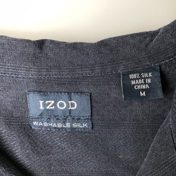 IZOD WASHABLE SILK Short Sleeve Open Collar Silk Shirt, Men's Size M silk navy blue type Vintage Second Hand