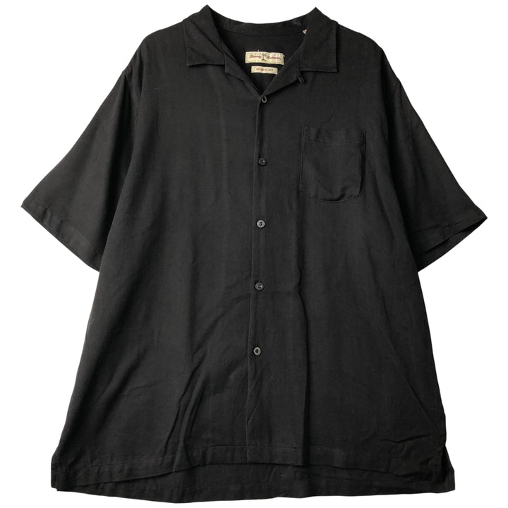 Tommy Bahama Original Fit Herringbone Short Sleeve Open Collar Silk Shirt, Men's XL silk black type Vintage Second Hand