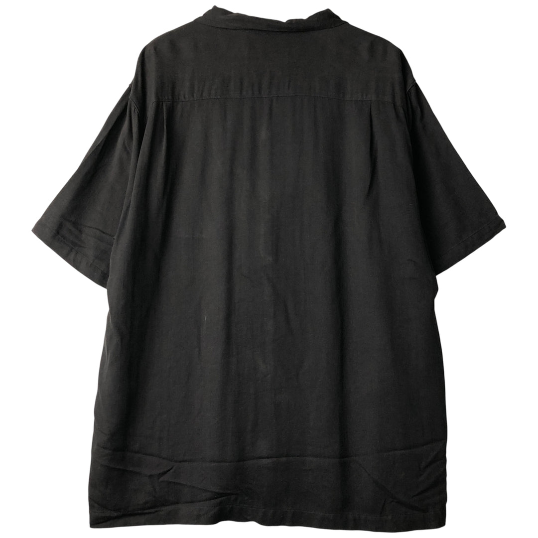 Tommy Bahama Original Fit Herringbone Short Sleeve Open Collar Silk Shirt, Men's XL silk black type Vintage Second Hand