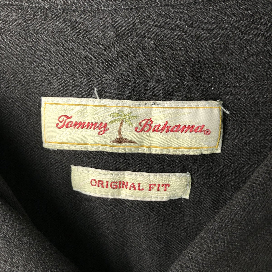 Tommy Bahama Original Fit Herringbone Short Sleeve Open Collar Silk Shirt, Men's XL silk black type Vintage Second Hand