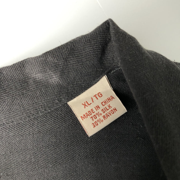 Tommy Bahama Original Fit Herringbone Short Sleeve Open Collar Silk Shirt, Men's XL silk black type Vintage Second Hand