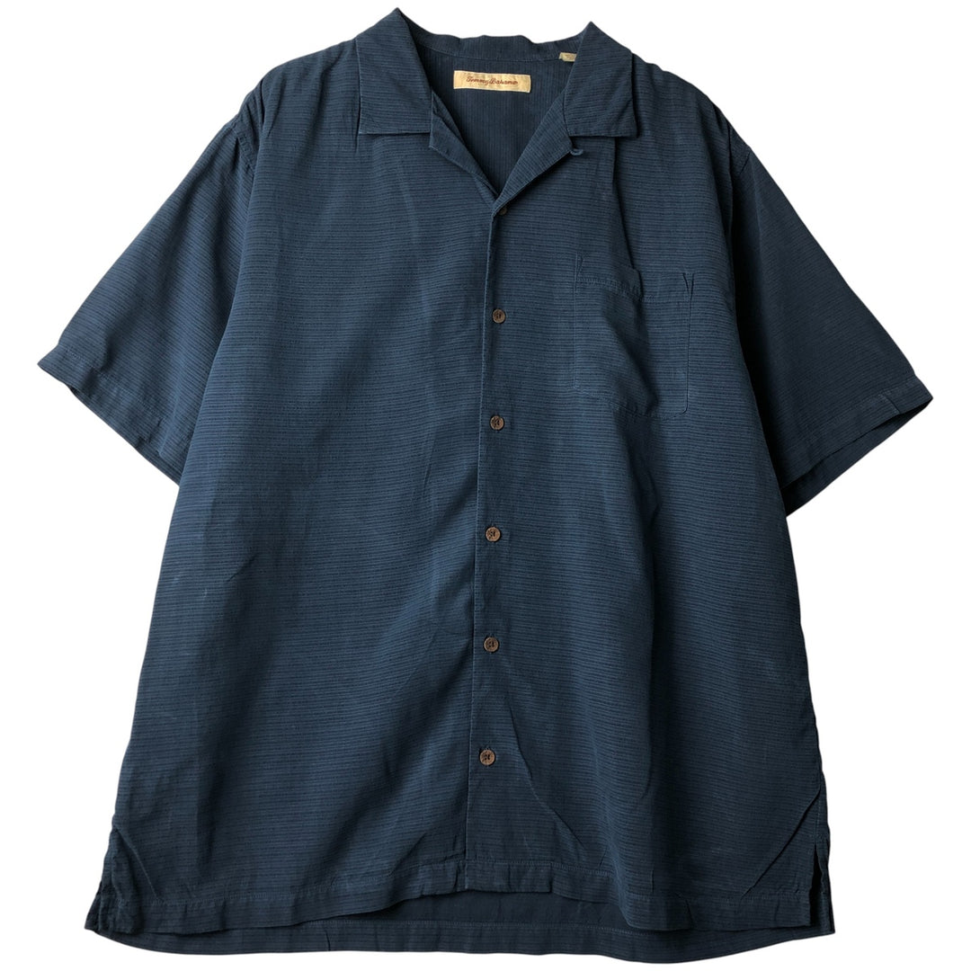 Tommy Bahama short sleeve open collar silk shirt, box shirt, men's XL size silk navy blue type Vintage Second Hand