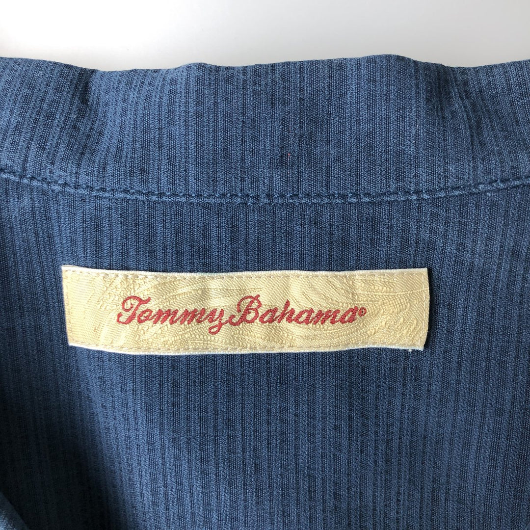 Tommy Bahama short sleeve open collar silk shirt, box shirt, men's XL size silk navy blue type Vintage Second Hand