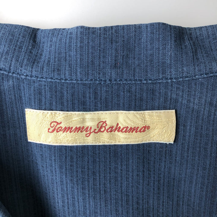 Tommy Bahama short sleeve open collar silk shirt, box shirt, men's XL size silk navy blue type Vintage Second Hand