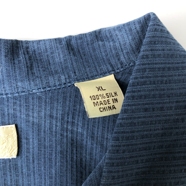 Tommy Bahama short sleeve open collar silk shirt, box shirt, men's XL size silk navy blue type Vintage Second Hand