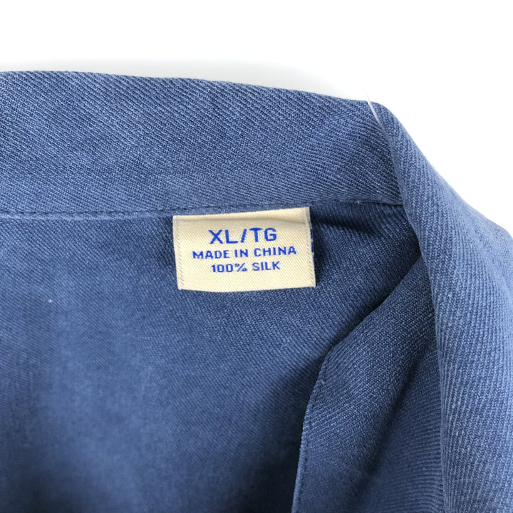Tommy Bahama Original Fit Short Sleeve Open Collar Silk Shirt, Men's XL silk Navy blue Vintage Second Hand