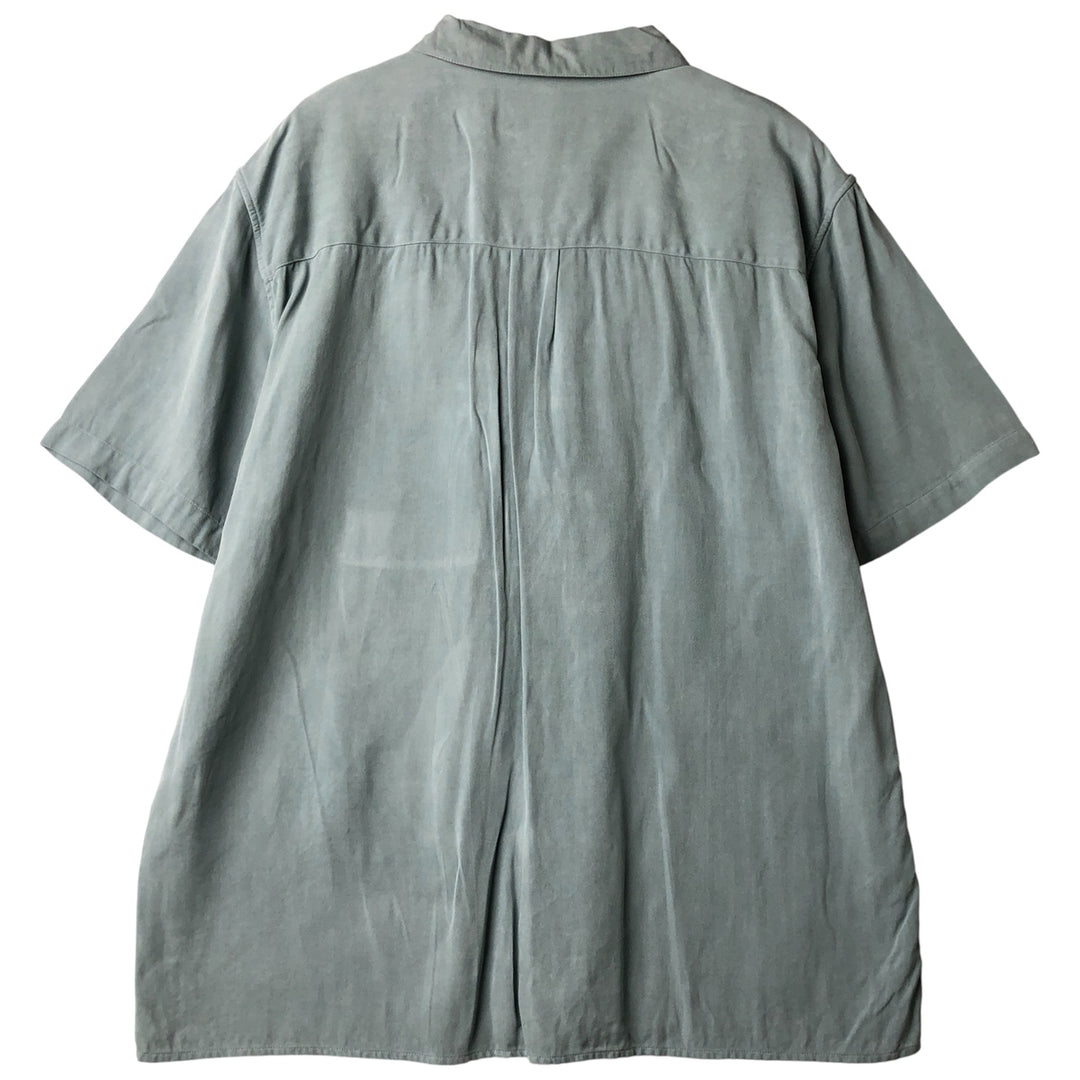 JOS.A.BANK Herringbone Short Sleeve Open Collar Silk Shirt, Men's Size L silk Blue type light blue Vintage Second Hand