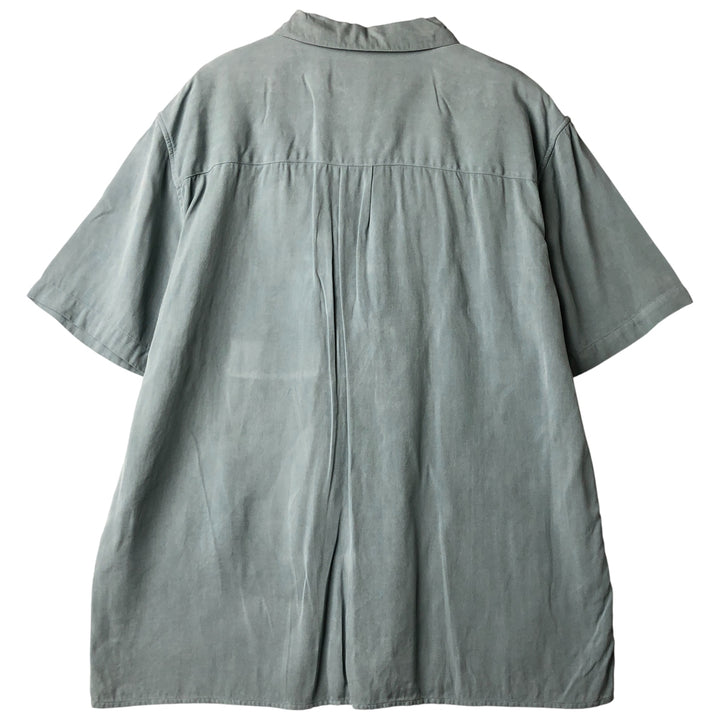 JOS.A.BANK Herringbone Short Sleeve Open Collar Silk Shirt, Men's Size L silk Blue type light blue Vintage Second Hand