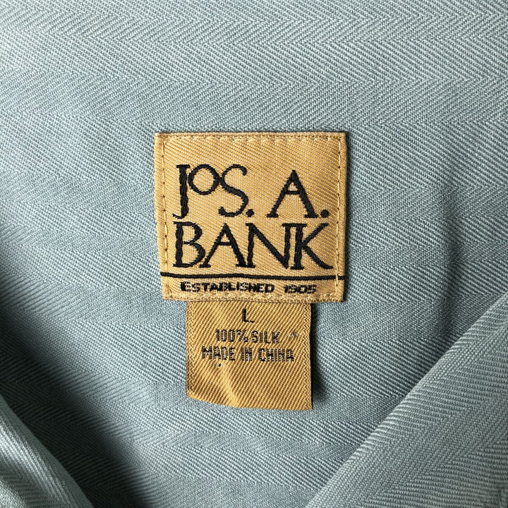 JOS.A.BANK Herringbone Short Sleeve Open Collar Silk Shirt, Men's Size L silk Blue type light blue Vintage Second Hand