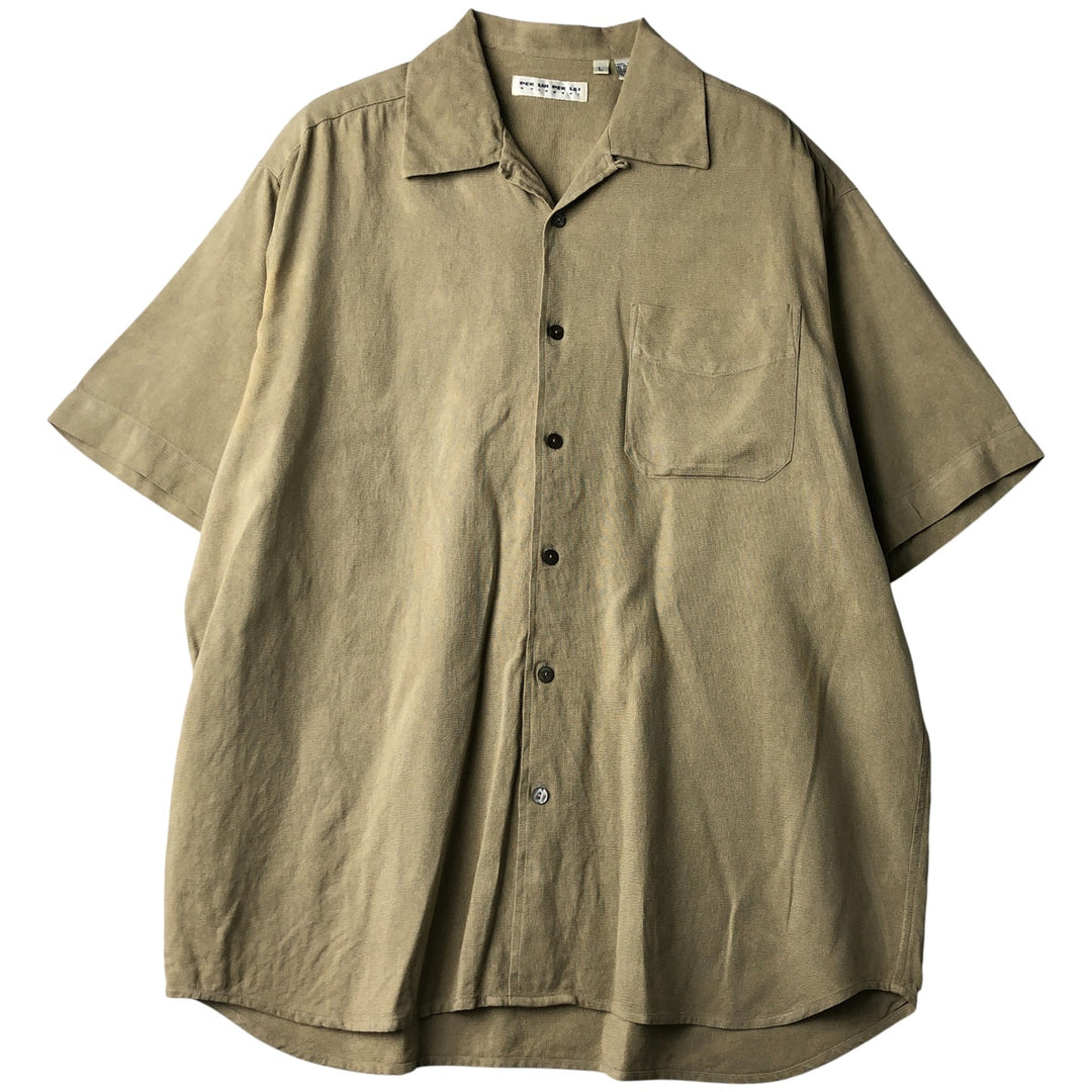PER LUI PER LEI Short Sleeve Open Collar Silk Shirt, Men's Size L silk Khaki type Vintage Second Hand
