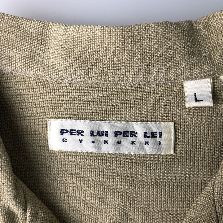 PER LUI PER LEI Short Sleeve Open Collar Silk Shirt, Men's Size L silk Khaki type Vintage Second Hand