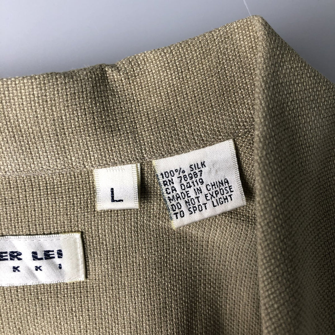 PER LUI PER LEI Short Sleeve Open Collar Silk Shirt, Men's Size L silk Khaki type Vintage Second Hand