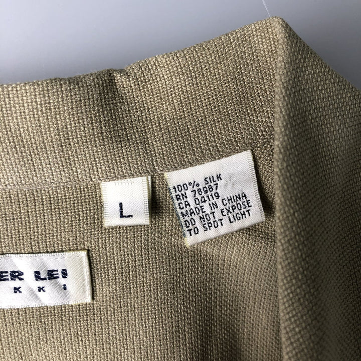 PER LUI PER LEI Short Sleeve Open Collar Silk Shirt, Men's Size L silk Khaki type Vintage Second Hand