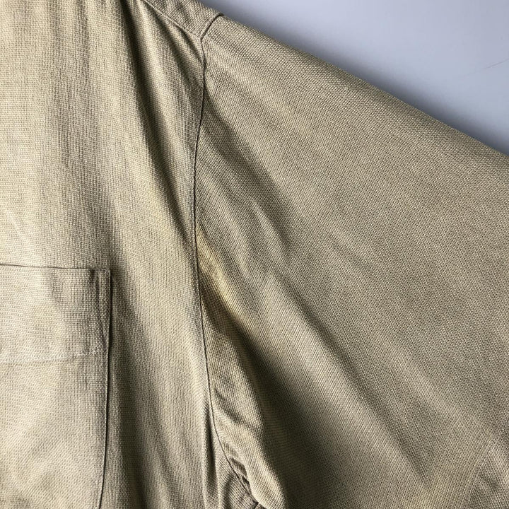 PER LUI PER LEI Short Sleeve Open Collar Silk Shirt, Men's Size L silk Khaki type Vintage Second Hand