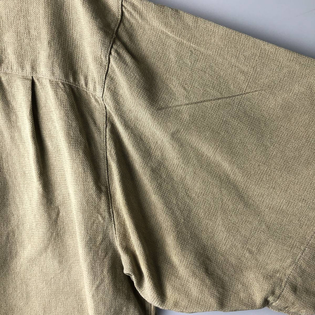 PER LUI PER LEI Short Sleeve Open Collar Silk Shirt, Men's Size L silk Khaki type Vintage Second Hand