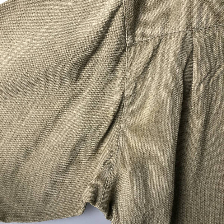 PER LUI PER LEI Short Sleeve Open Collar Silk Shirt, Men's Size L silk Khaki type Vintage Second Hand