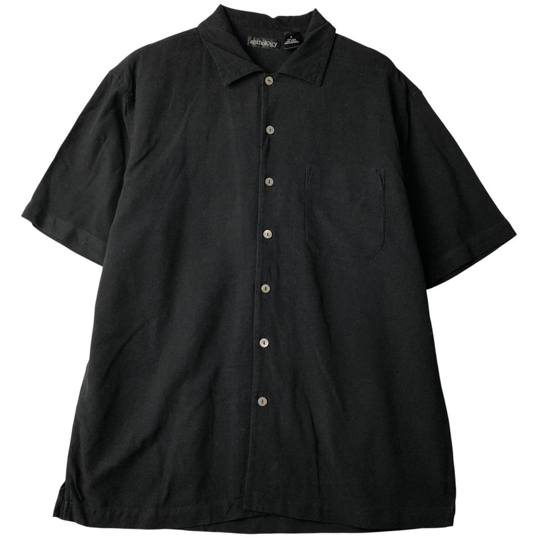 anthology short-sleeved silk box shirt, men's size L silk black type Vintage Second Hand