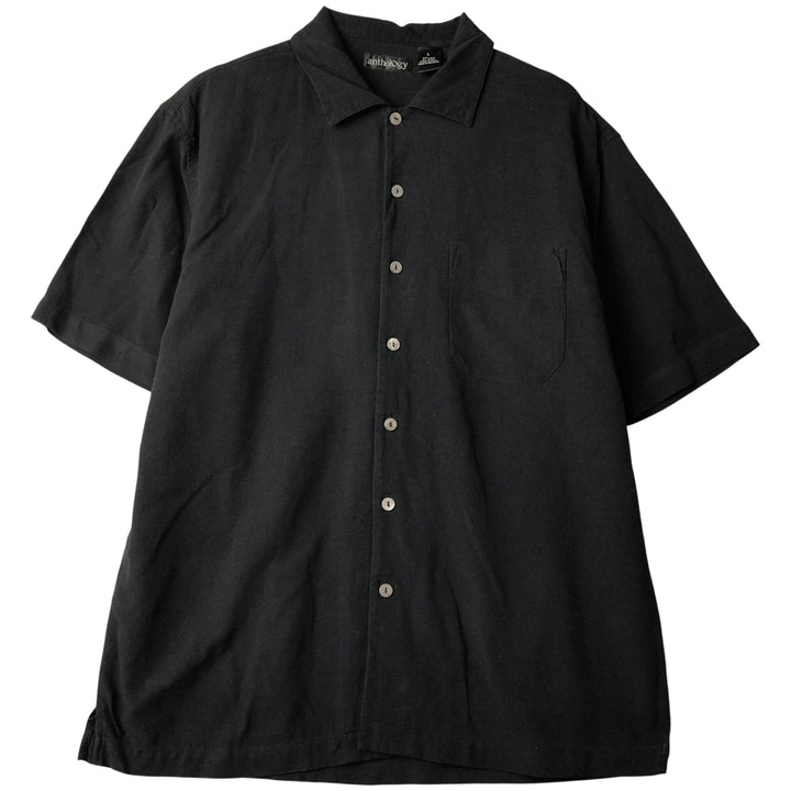 anthology short-sleeved silk box shirt, men's size L silk black type Vintage Second Hand
