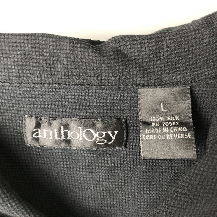 anthology short-sleeved silk box shirt, men's size L silk black type Vintage Second Hand