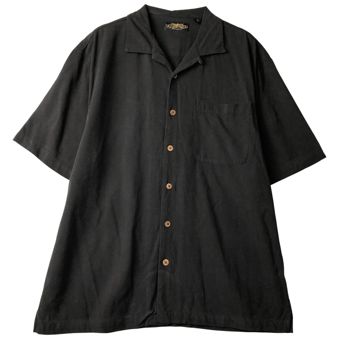 EAGLE DAY GOODS Herringbone Short Sleeve Open Collar Silk Shirt, Box Shirt, Men's XL silk black type Vintage Second Hand